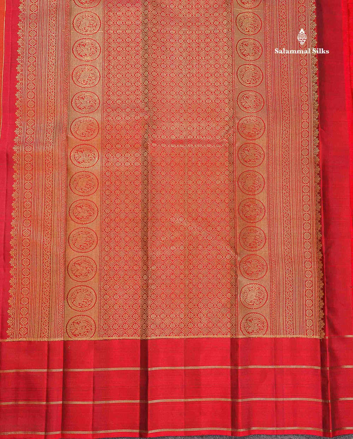 Pure Kanjivaram Silk Saree - Rust Orange Colour Body Butta With Contrast Maroon Fancy Border