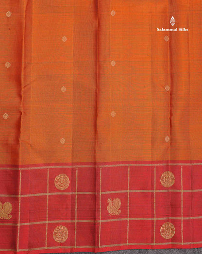 Pure Kanjivaram Silk Saree - Rust Orange Colour Body Butta With Contrast Maroon Fancy Border