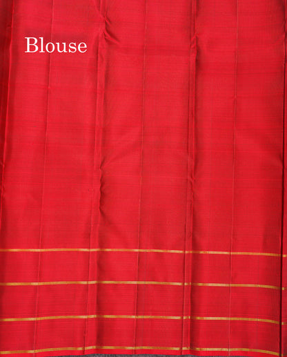 Pure Kanjivaram Silk Saree - Rust Orange Colour Body Butta With Contrast Maroon Fancy Border