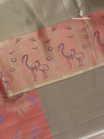 Light Pink Bridal Semi Silk Saree With Contrast Peach Evening Morning Border