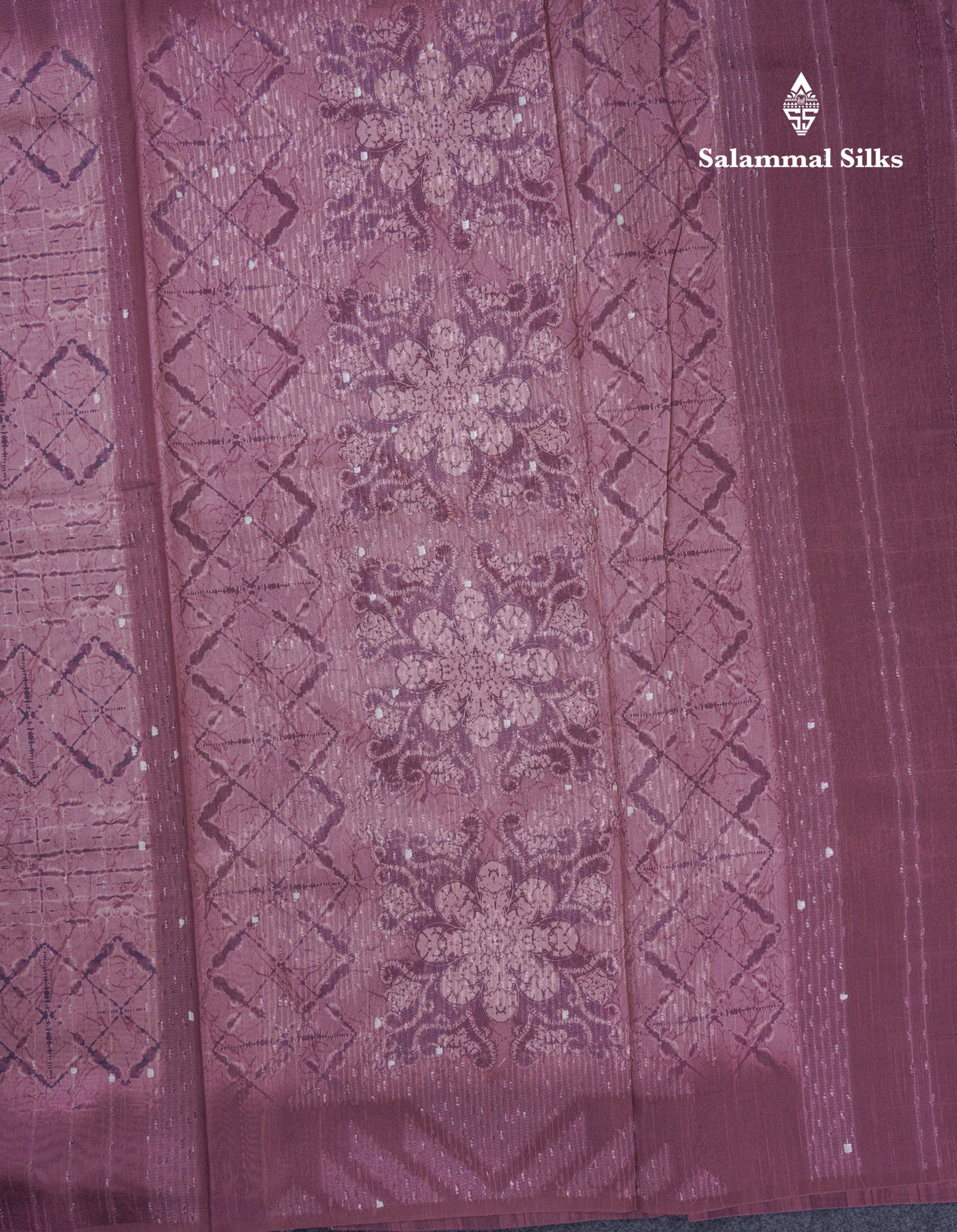 Onion Pink Thread Work Printed Semi Tussar Fancy Saree With Contrast Magenta Border