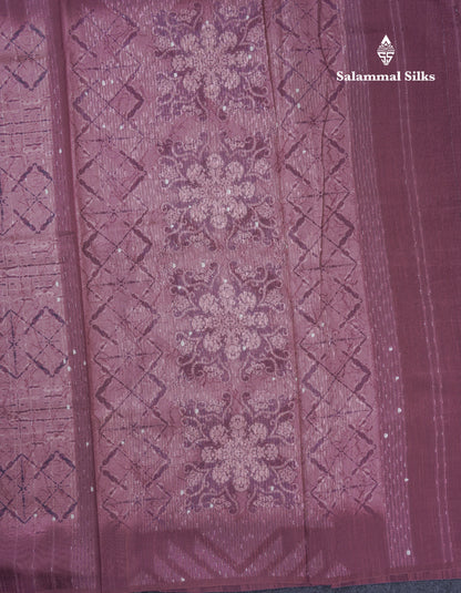 Onion Pink Thread Work Printed Semi Tussar Fancy Saree With Contrast Magenta Border