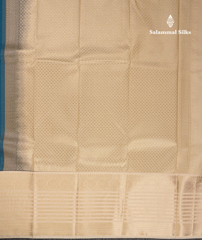 Beautiful Ramar Blue Semi Silk Saree With Contrast Cream Sandal Traditional Evening Morning Border