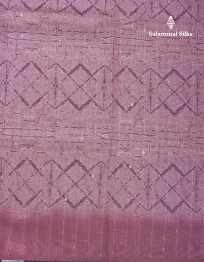 Onion Pink Thread Work Printed Semi Tussar Fancy Saree With Contrast Magenta Border