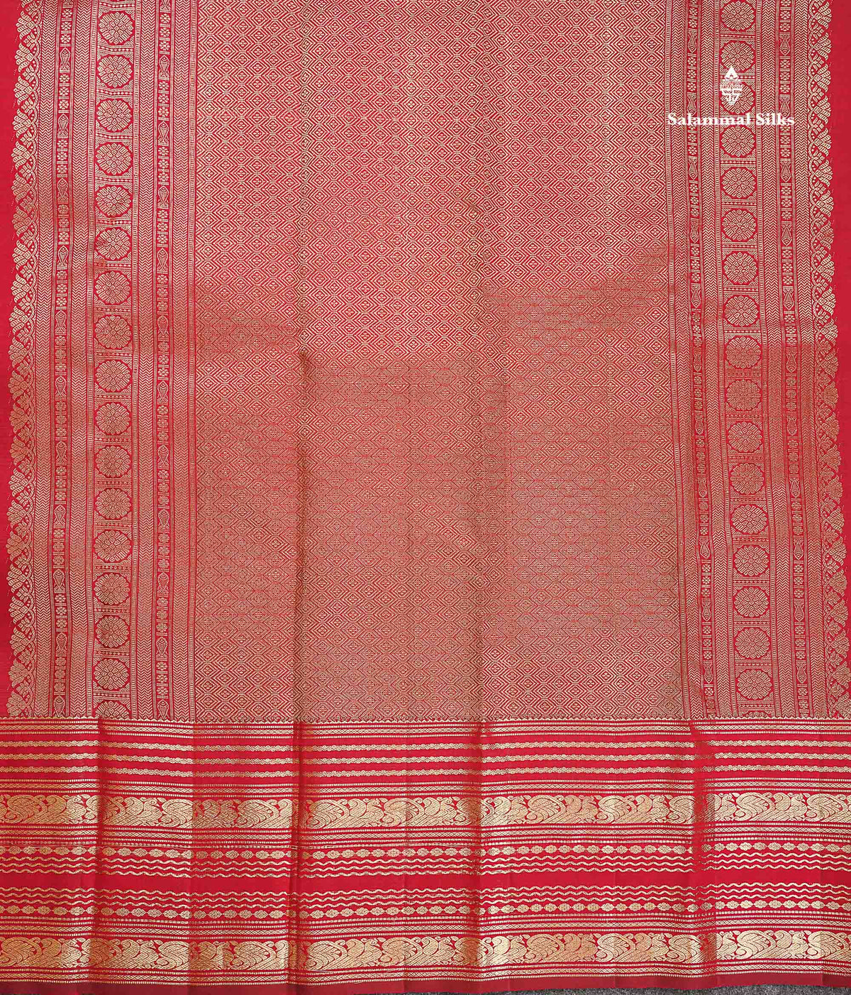 Pure Kanjivaram Silk Saree - Maroon Colour Body Vaira Oosi Lines With Butta & Traditional Long Border