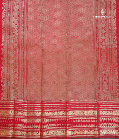 Pure Kanjivaram Silk Saree - Maroon Colour Body Vaira Oosi Lines With Butta & Traditional Long Border