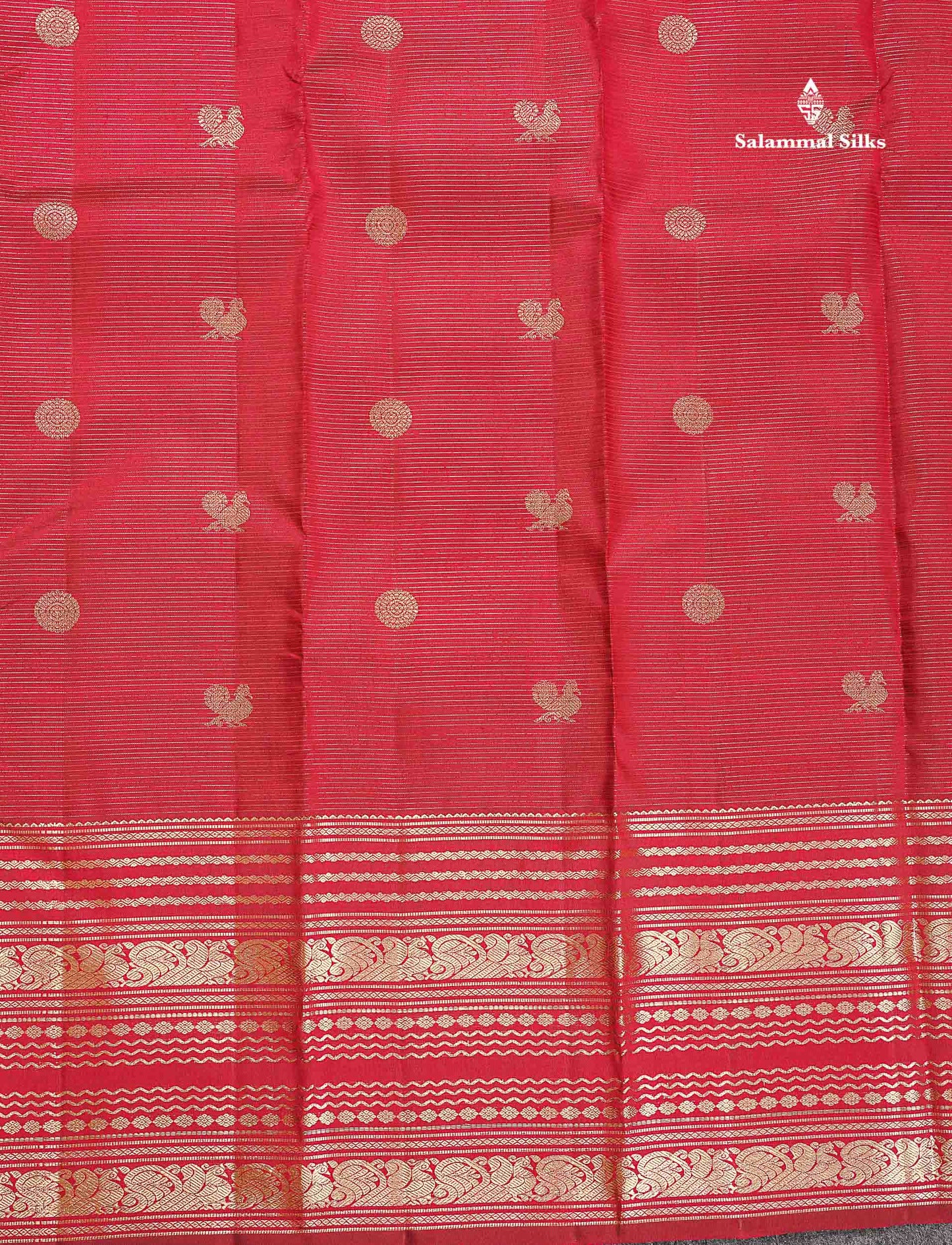 Pure Kanjivaram Silk Saree - Maroon Colour Body Vaira Oosi Lines With Butta & Traditional Long Border