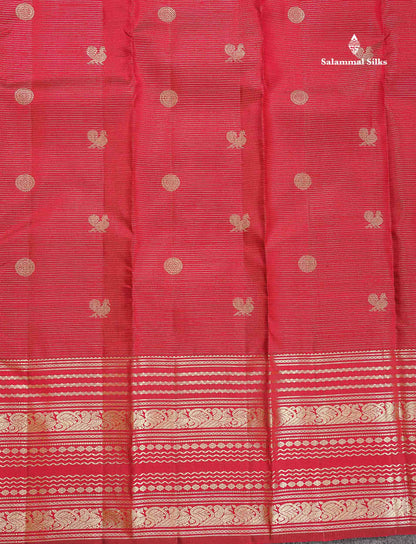Pure Kanjivaram Silk Saree - Maroon Colour Body Vaira Oosi Lines With Butta & Traditional Long Border