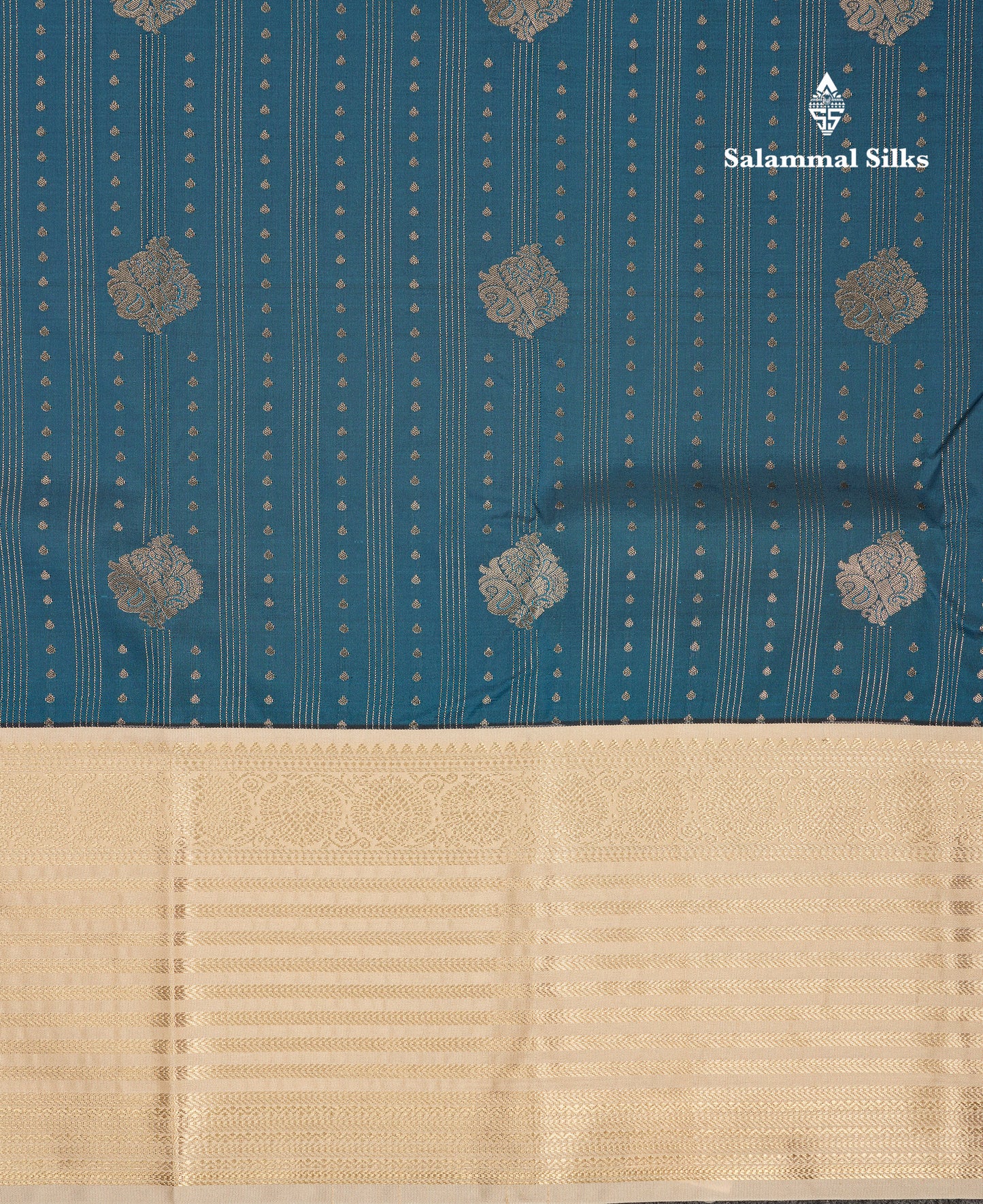 Beautiful Ramar Blue Semi Silk Saree With Contrast Cream Sandal Traditional Evening Morning Border