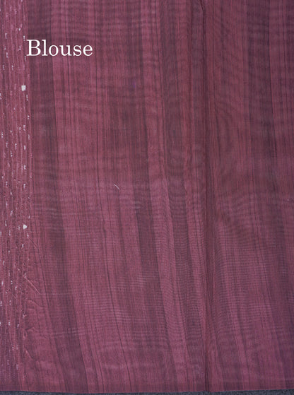 Onion Pink Thread Work Printed Semi Tussar Fancy Saree With Contrast Magenta Border