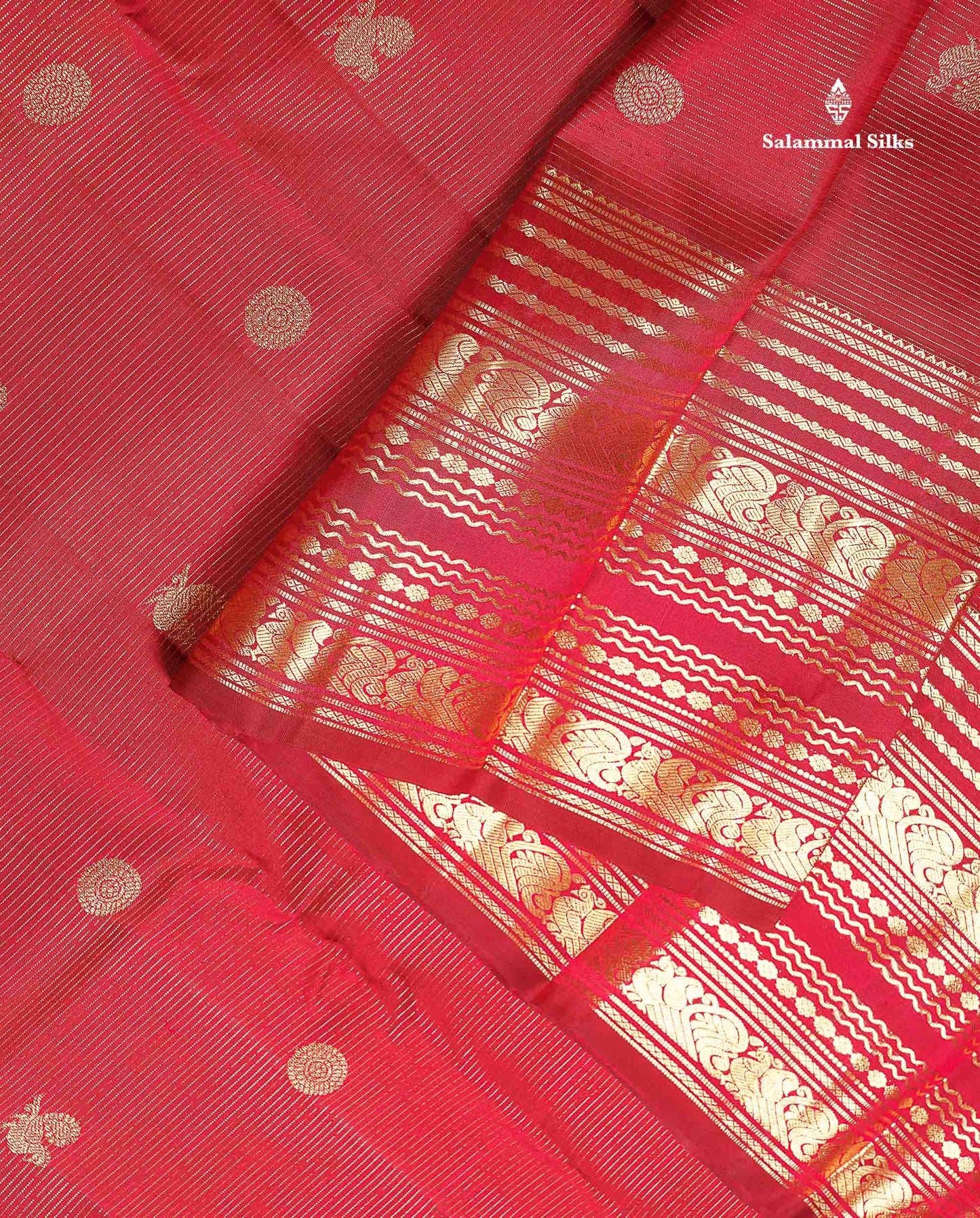 Pure Kanjivaram Silk Saree - Maroon Colour Body Vaira Oosi Lines With Butta & Traditional Long Border