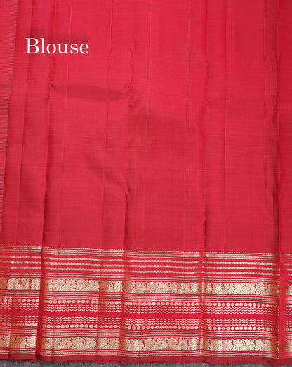 Pure Kanjivaram Silk Saree - Maroon Colour Body Vaira Oosi Lines With Butta & Traditional Long Border