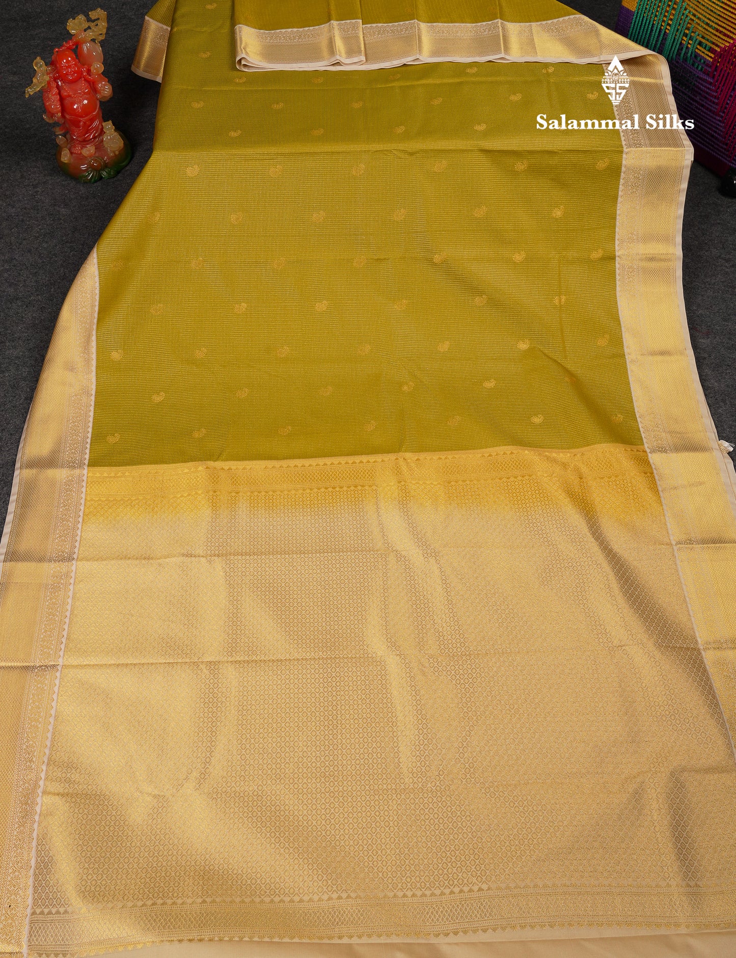 Beautiful Manthulir Yellow Tiny Checks With Butta Semi Silk Saree With Contrast Cream Sandal Traditional Border