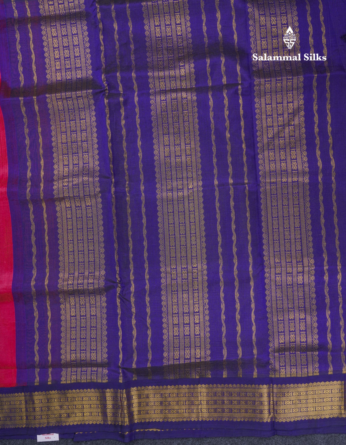 Pink Vaira Oosi Semi Silk Cotton Saree With Contrast Violet Traditional Border