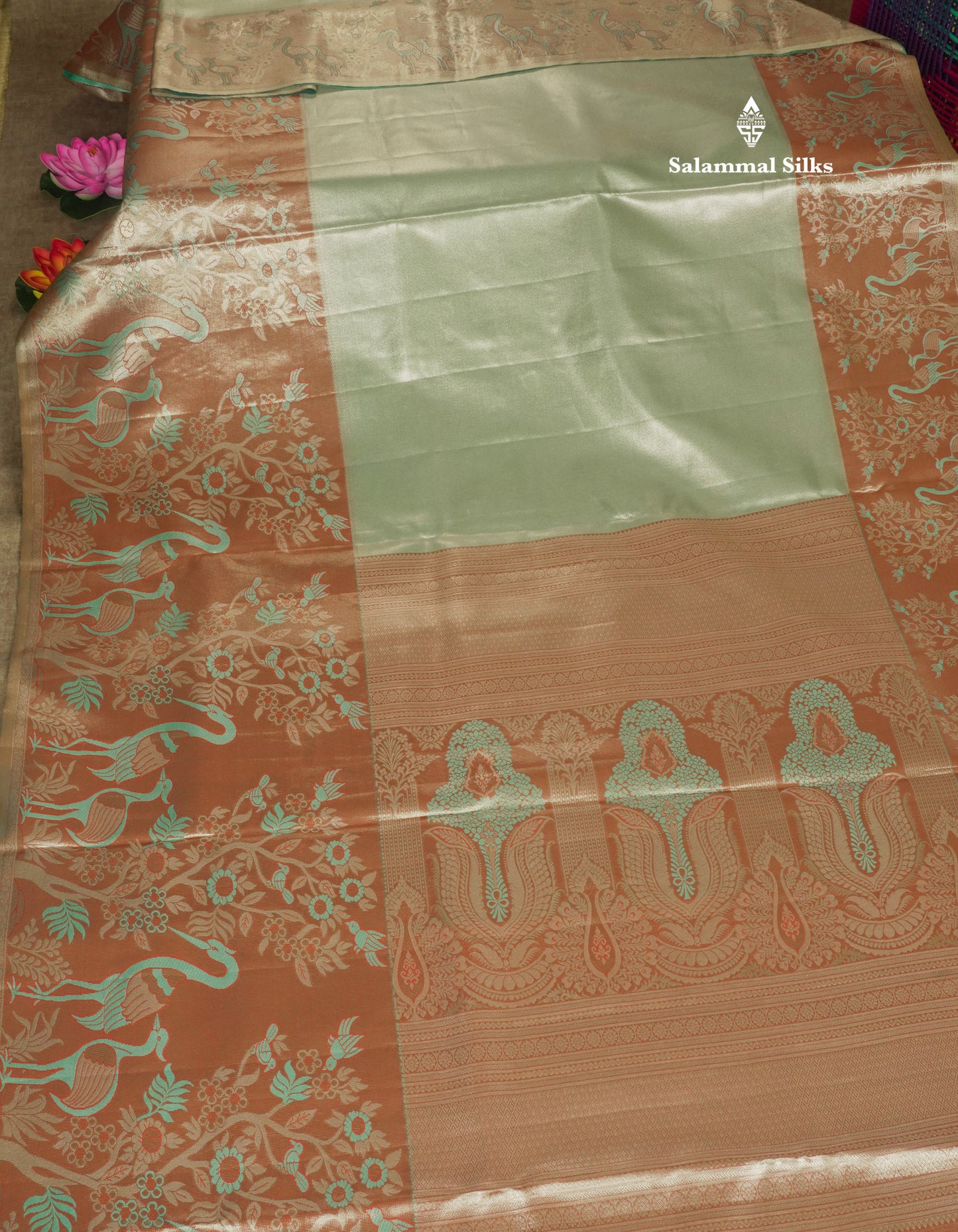 Light Pink Bridal Semi Silk Saree With Contrast Peach Evening Morning Border
