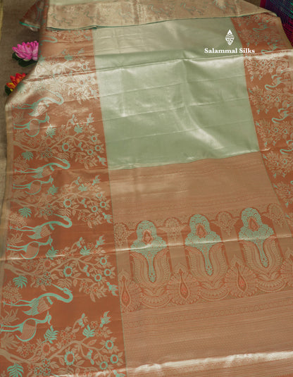Light Pink Bridal Semi Silk Saree With Contrast Peach Evening Morning Border