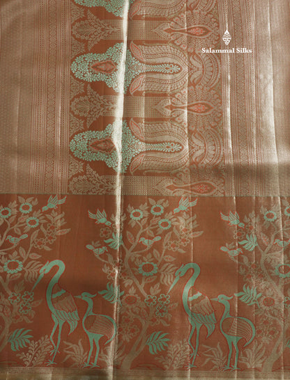 Light Pink Bridal Semi Silk Saree With Contrast Peach Evening Morning Border