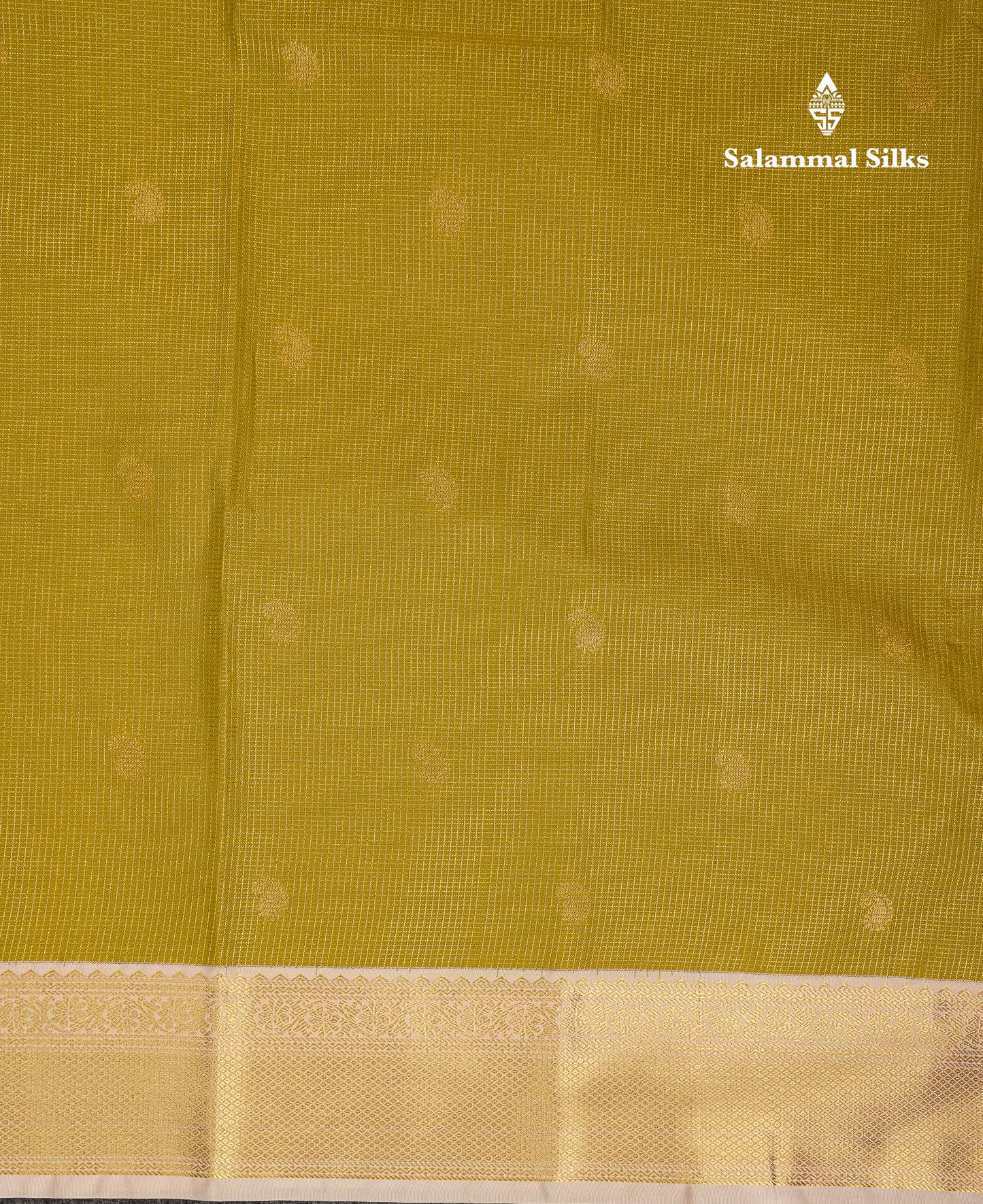Beautiful Manthulir Yellow Tiny Checks With Butta Semi Silk Saree With Contrast Cream Sandal Traditional Border
