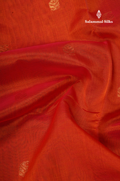 Orange Shade Pure Silk Cotton Saree With Contrast Manthulir Green Blouse