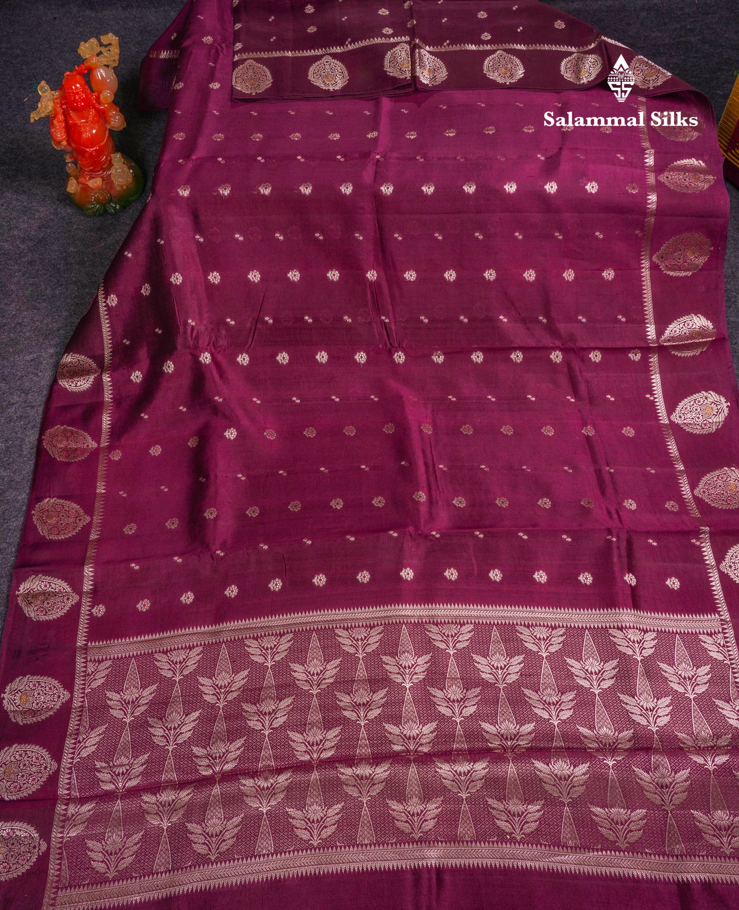 Beautiful Dark Magenta Handloom Banaras Menakari Work Raw Mango Silk Saree With Fancy Border