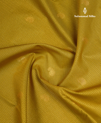 Beautiful Manthulir Yellow Tiny Checks With Butta Semi Silk Saree With Contrast Cream Sandal Traditional Border