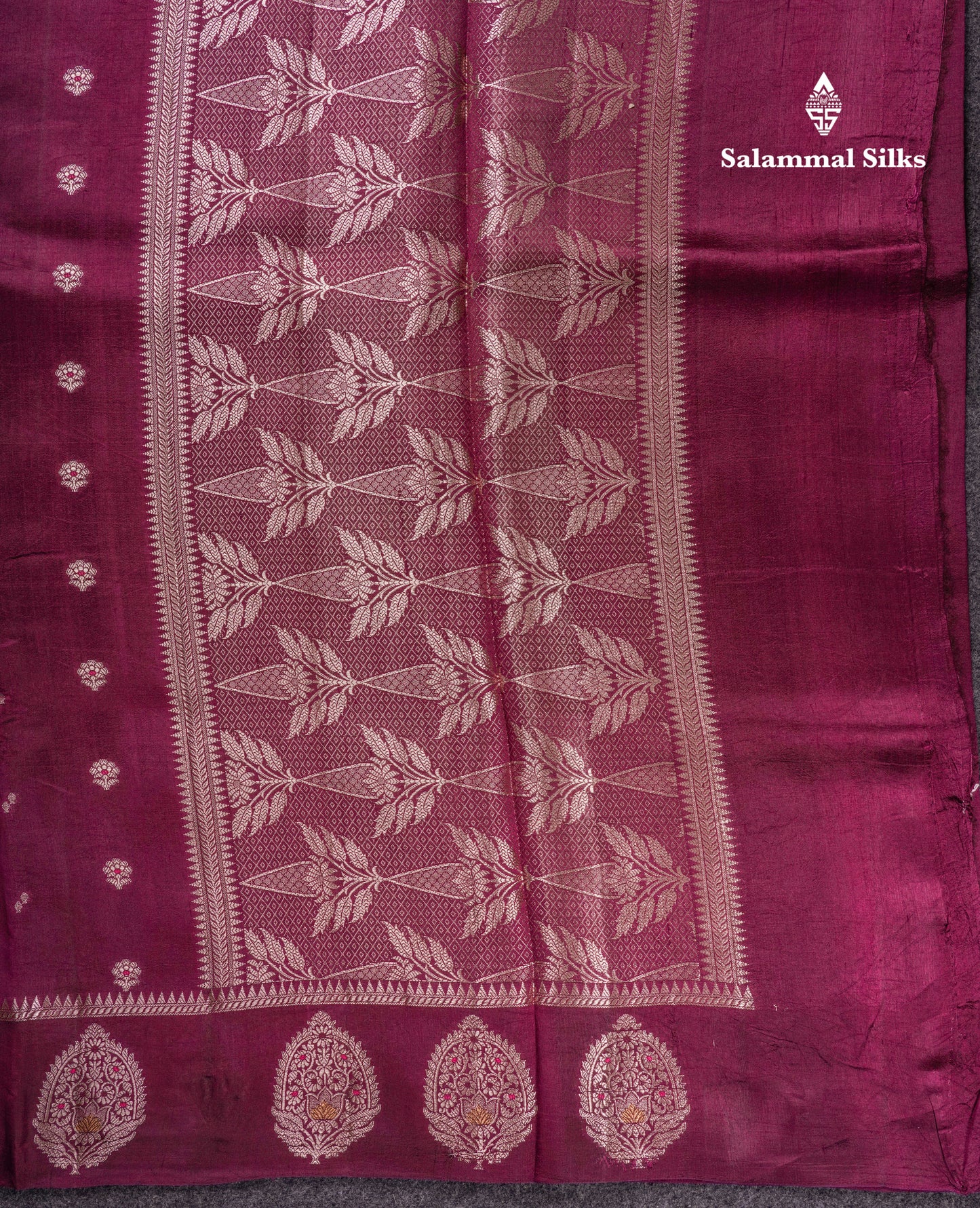 Beautiful Dark Magenta Handloom Banaras Menakari Work Raw Mango Silk Saree With Fancy Border