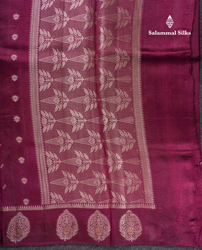 Beautiful Dark Magenta Handloom Banaras Menakari Work Raw Mango Silk Saree With Fancy Border