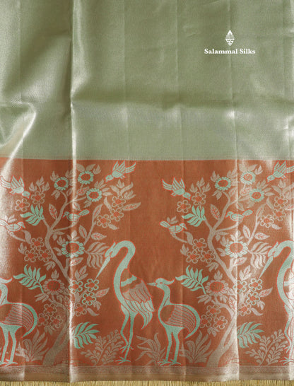Light Pink Bridal Semi Silk Saree With Contrast Peach Evening Morning Border