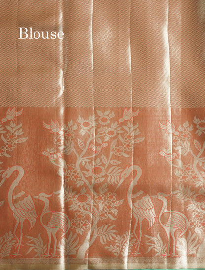 Light Pink Bridal Semi Silk Saree With Contrast Peach Evening Morning Border
