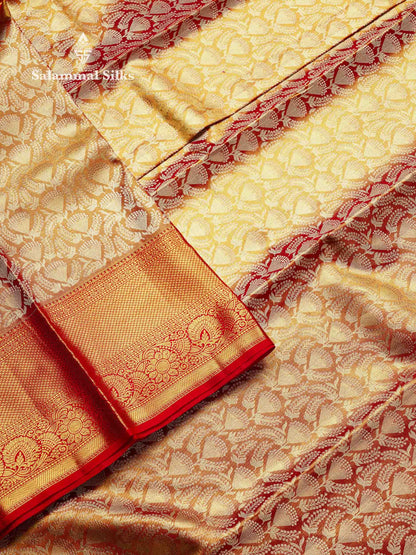 Beautiful Orange Tissue Bridal Pure Kanjivaram Silk Saree With Contrast Red Traditional Border