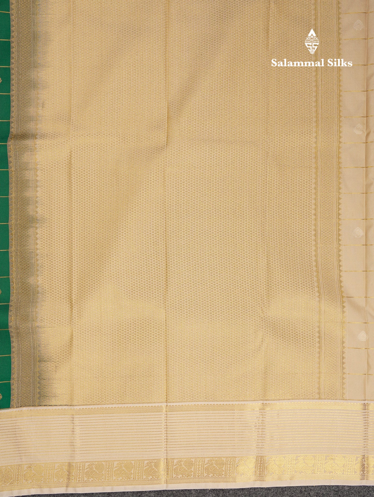 Beautiful Bottle Green Checks With Butta Semi Silk Saree With Contrast Cream Sandal Traditional Border