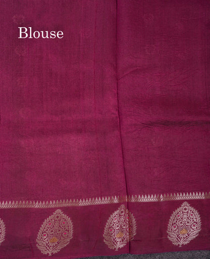 Beautiful Dark Magenta Handloom Banaras Menakari Work Raw Mango Silk Saree With Fancy Border
