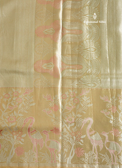 Light Pink Bridal Semi Silk Saree With Contrast Peach Evening Morning Border