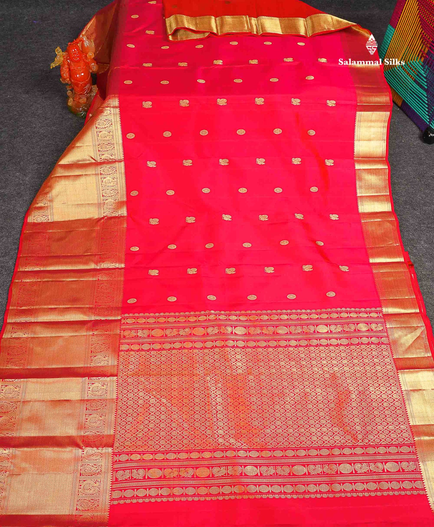 Pure Kanjivaram Silk Saree - Redish Pink Colour Body With Traditional Evening Morning Border