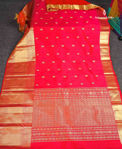 Pure Kanjivaram Silk Saree - Redish Pink Colour Body With Traditional Evening Morning Border