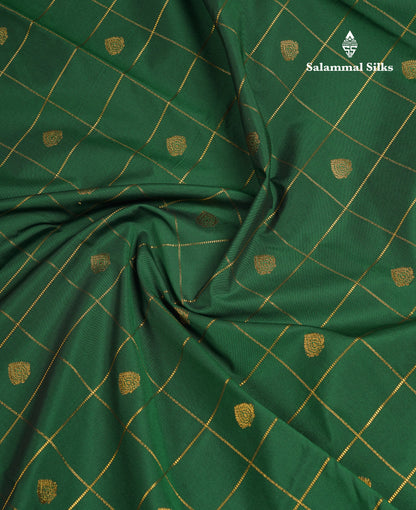 Beautiful Bottle Green Checks With Butta Semi Silk Saree With Contrast Cream Sandal Traditional Border