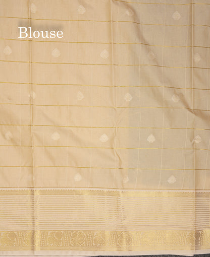 Beautiful Bottle Green Checks With Butta Semi Silk Saree With Contrast Cream Sandal Traditional Border
