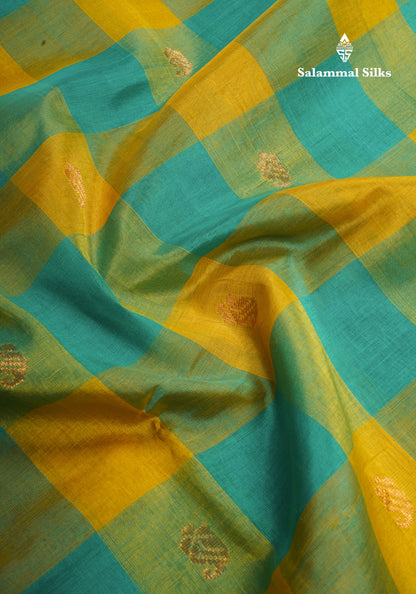 Paalum Pazham Checks Pure Silk Cotton Saree With Gold Zari Border