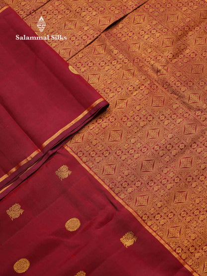 Beautiful Dual Tone Magenta Pure Kanjivaram Silk Saree With Traditional Long Peacocok & Chakaram Butta Border