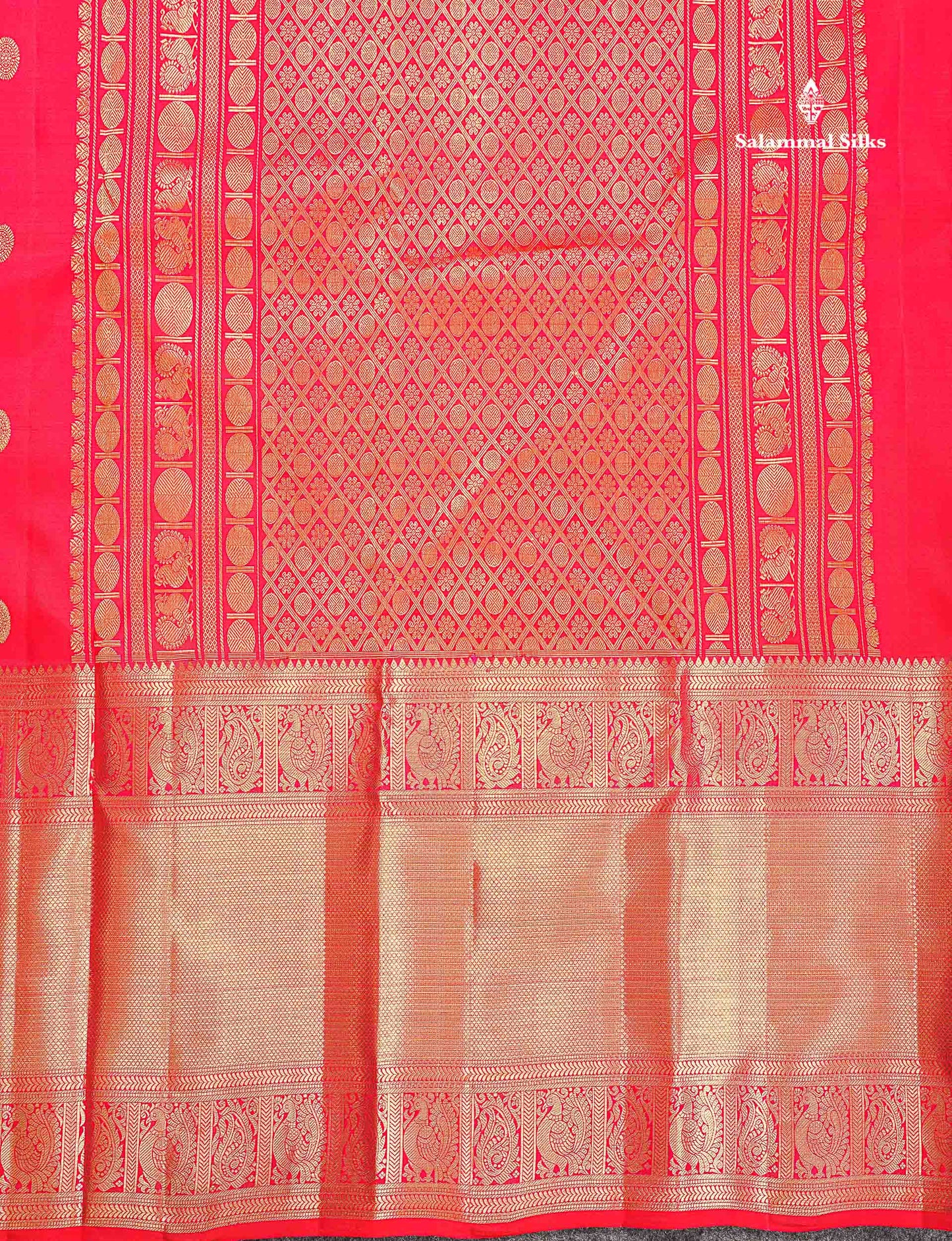 Pure Kanjivaram Silk Saree - Redish Pink Colour Body With Traditional Evening Morning Border