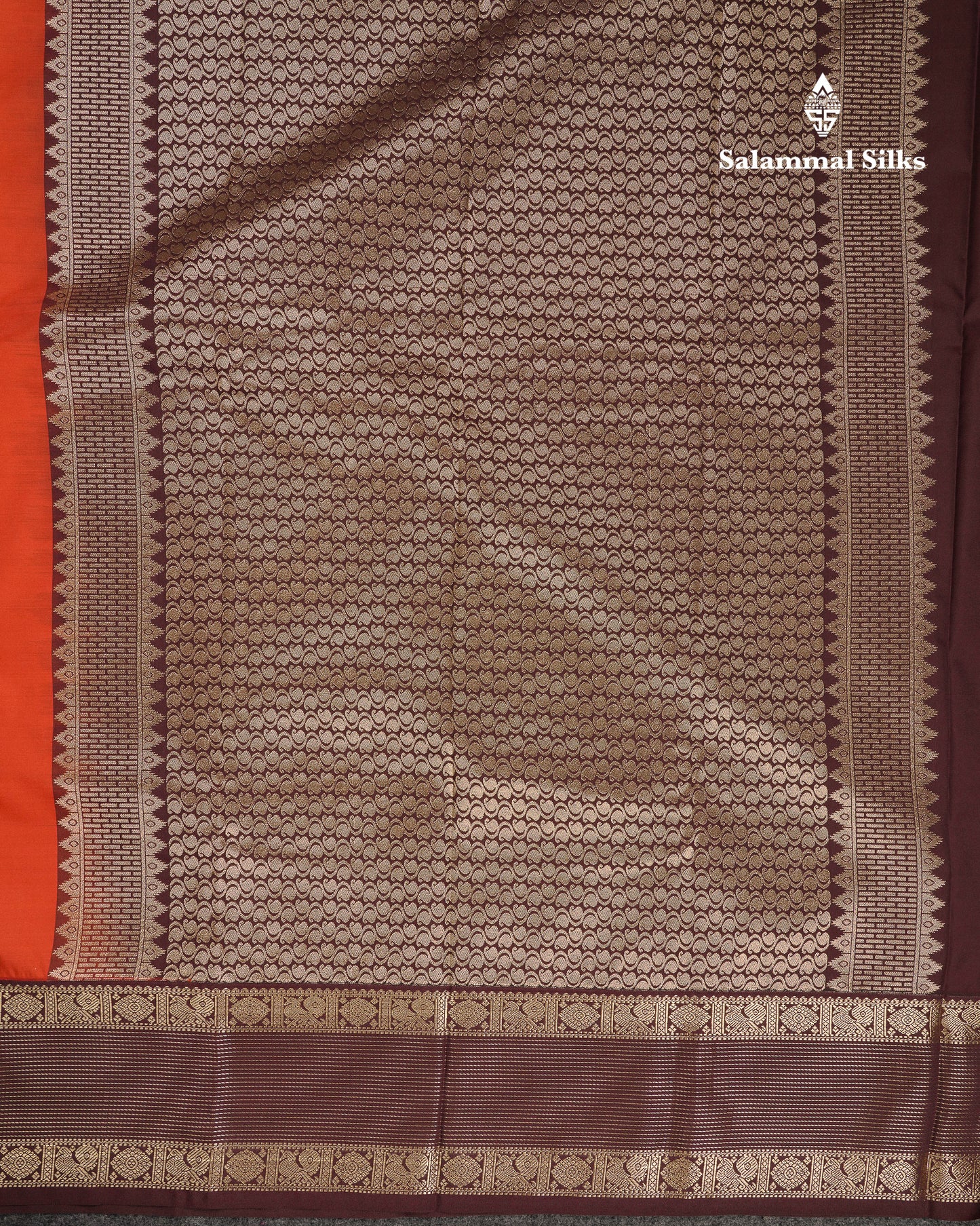 Beautiful Rust Orange Semi Silk Saree With Contrast Dark Brown Traditional Border