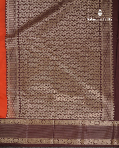 Beautiful Rust Orange Semi Silk Saree With Contrast Dark Brown Traditional Border