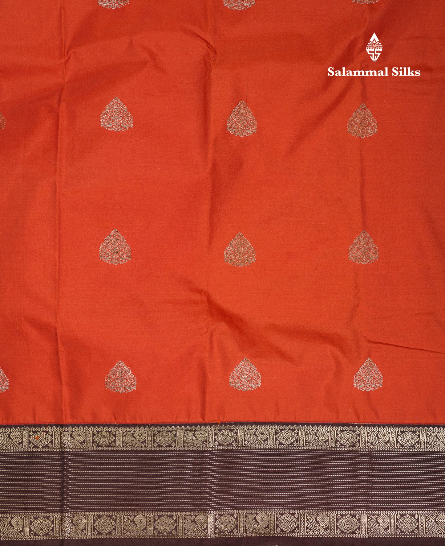 Beautiful Rust Orange Semi Silk Saree With Contrast Dark Brown Traditional Border