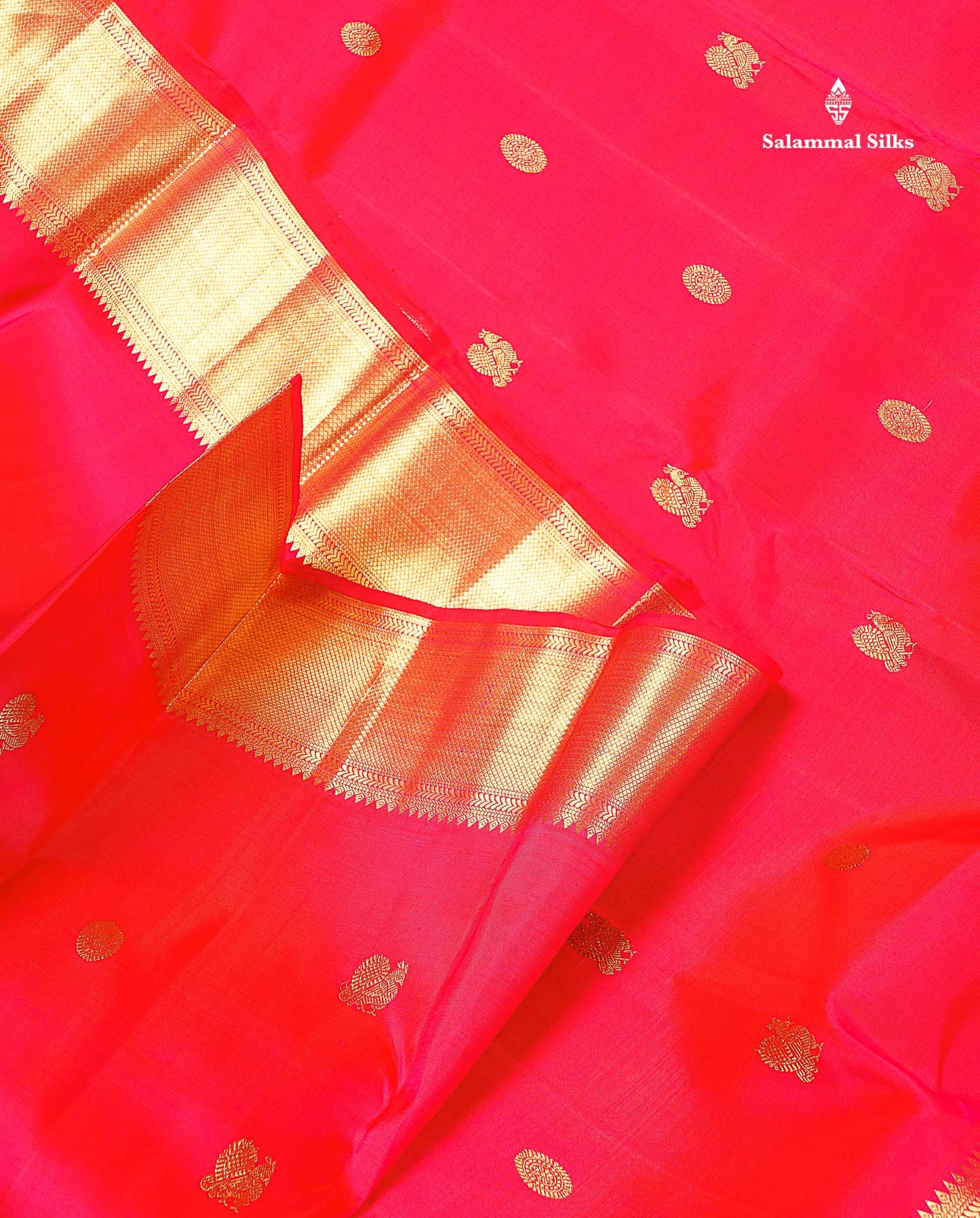 Pure Kanjivaram Silk Saree - Redish Pink Colour Body With Traditional Evening Morning Border