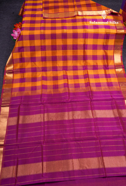 Paalum Pazham Checks Pure Silk Cotton Saree With Gold Zari Border
