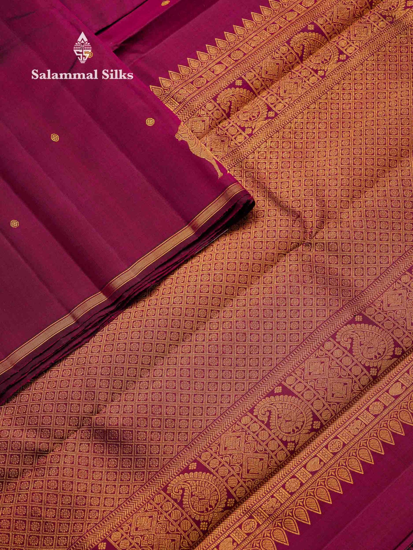Beautiful Magenta Zari Buttas Pure Kanjivaram Silk Saree With Komatha Design Border