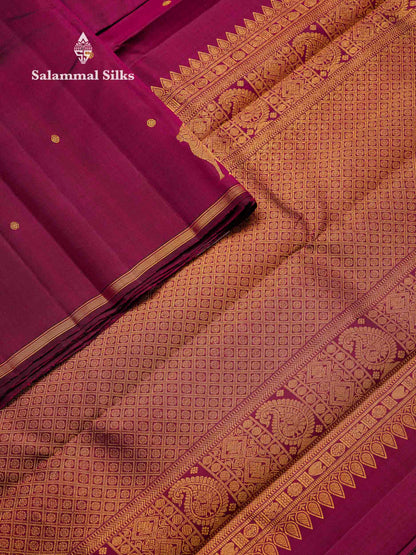 Beautiful Magenta Zari Buttas Pure Kanjivaram Silk Saree With Komatha Design Border