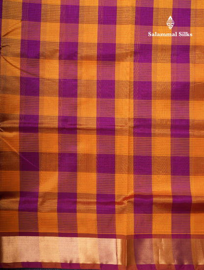Paalum Pazham Checks Pure Silk Cotton Saree With Gold Zari Border