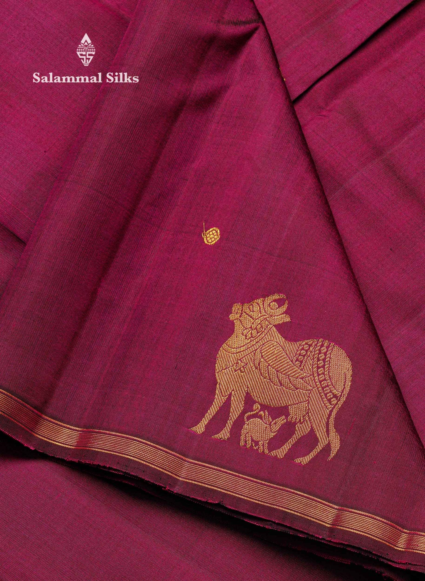Beautiful Magenta Zari Buttas Pure Kanjivaram Silk Saree With Komatha Design Border