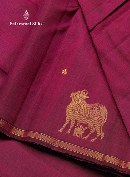 Beautiful Magenta Zari Buttas Pure Kanjivaram Silk Saree With Komatha Design Border